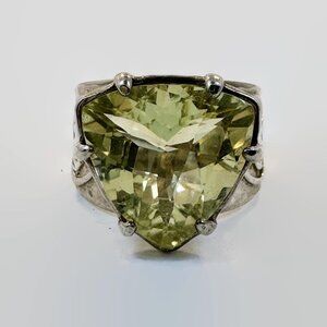 Citrine Ring, Sterling Silver, Faceted, Big Stone, Hammered, Band, Gemstone